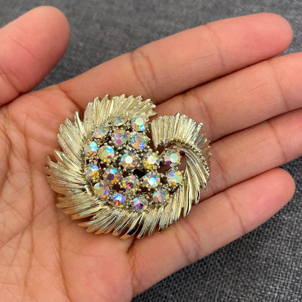 BSK Rhinestone Gold Tone Brooch Pin